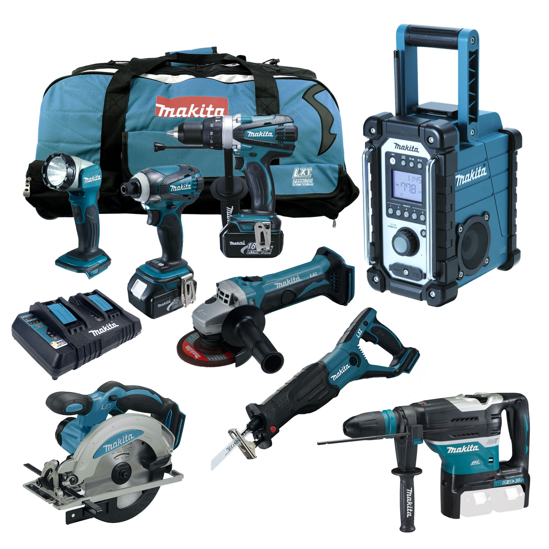 MAKITA LXT 18V 12tlg. Akku Werkzeug + DHR400 ZKU Akku ...